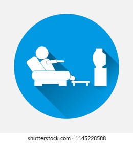 Man watching TV vector icon. Man sits on the floor and watches television program with a flat shadow. Layers grouped for easy editing illustration. For your design.