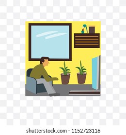 Man watching TV vector icon isolated on transparent background, Man watching TV logo concept