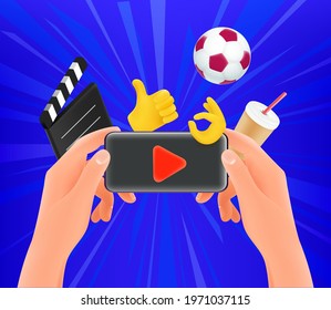 Man watching video on his modern smarphone via mobile application