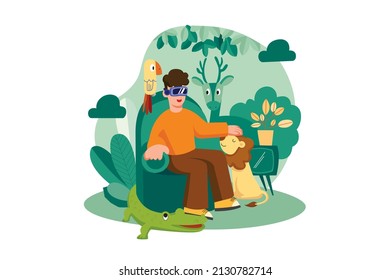 Man watching video using Virtual Reality Illustration concept. Flat illustration isolated on white background
