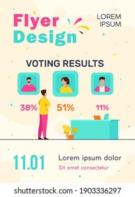 Man Watching Voting Results. Vote, Choice, Percent Flat Vector Illustration. Democracy And Election Concept For Banner, Website Design Or Landing Web Page