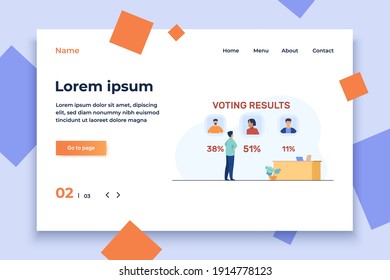 Man Watching Voting Results. Vote, Choice, Percent Flat Vector Illustration. Democracy And Election Concept For Banner, Website Design Or Landing Web Page