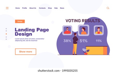 Man Watching Voting Results. Vote, Choice, Percent Flat Vector Illustration. Democracy And Election Concept For Banner, Website Design Or Landing Web Page