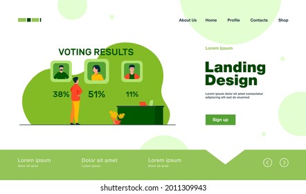 Man Watching Voting Results. Vote, Choice, Percent Flat Vector Illustration. Democracy And Election Concept For Banner, Website Design Or Landing Web Page