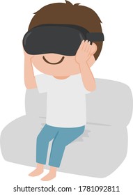 Un hombre mirando VR. Ilustración de sentarse en el sofá y disfrutar del video.