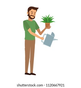 Man with water can