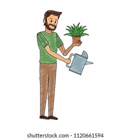 Man with water can scribble