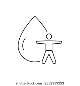 Man with water drop. Hydration icon line style isolated on white background. Vector illustration