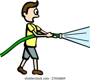 man with a water hose