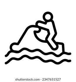 Man with water scooter on waves line icon, waterpark concept, Jet Ski Sport sign on white background, water scooter icon in outline style mobile concept web design. Vector graphics.