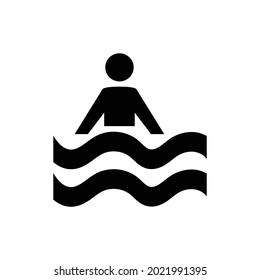 Hombre en icono del vector del agua, aislado en fondo blanco