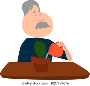 Cactus de riego de hombre, ilustración, vector sobre fondo blanco
