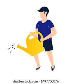 A man is watering from a watering can.