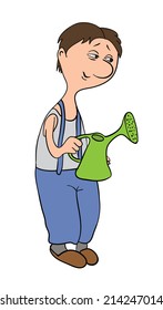 hombre con una lata de riego, contorno ilustración vectorial