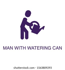 Man with watering can element in flat simple style on white background. Man with watering can icon, with text name concept template