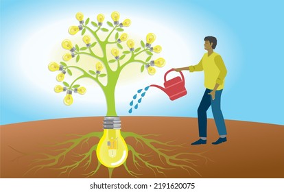 Árbol de bombilla de agua. Ideas y mayor desarrollo. Ilustración vectorial.