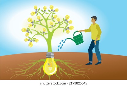 Árbol de bombilla de agua. Conceptual. Ilustración vectorial.