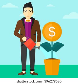 Man watering money flower.