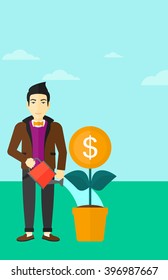 Man watering money flower.