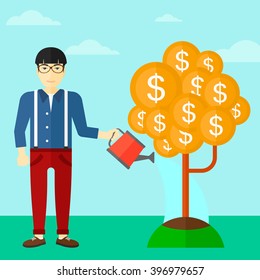Man watering money tree.