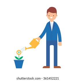 A man watering money tree vector illustration