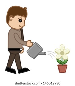 Man Watering a Plant - Vector Concept