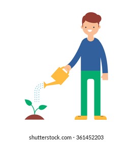 A man watering a plant vector illustration