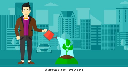 Man watering tree.