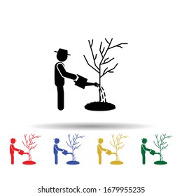 Man watering of tree multi color icon. Simple glyph, flat vector of gardening icons for ui and ux, website or mobile application