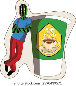 hombre sandía nublada en un vaso