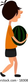 Man with watermelon, illustration, vector on white background