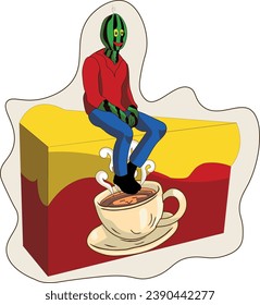 man watermelon sitting on a cake