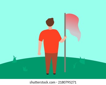 a man waves a victory flag