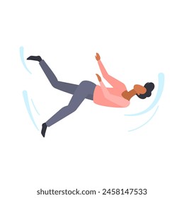 Man waving arms in air to avoid falling, flying male character in sky vector illustration