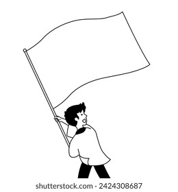 A man waving a flag isolated on white background