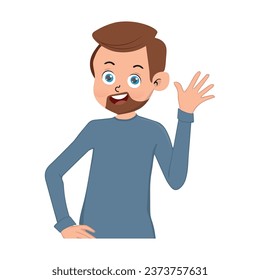 man waving or waving goodbye, presentation and length. Vector illustration
