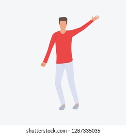 Man waving hand. Casual wear, dancing, party. Can be used for topics like spring, romantic, festival