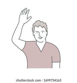 Man waving hand. Hand drawn vector illustration.