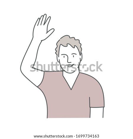 Man waving hand. Hand drawn vector illustration.
