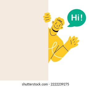 Man waving hand. Speech bubble hi. Colorful vector illustration
