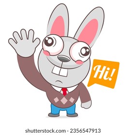 Man waving hand. Speech bubble hi. Outline, linear, thin line, doodle art. Simple style with editable stroke.