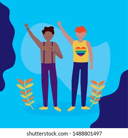 man waving hands queer community lgbtq vector illustration