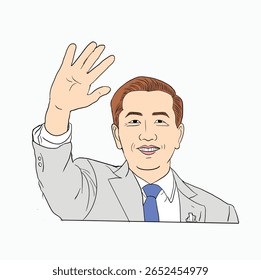 Man Waving Hello. Friendly Man Greeting. Welcome Wave from a Gentleman. Cartoon Style Illustration