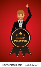man waving in stylish clothes with award best actor