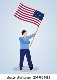 Man Waving Of USA Flag Cartoon