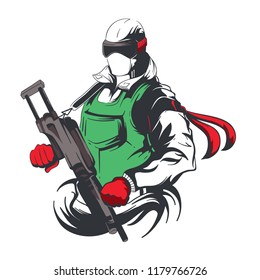 Man with weapon mascot character
