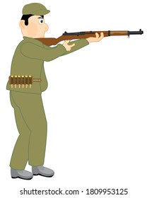 Mann mit Waffe auf weißem Hintergrund ist isoliert