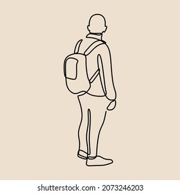 man wear backpack oneline continuous single line art