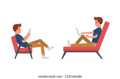 Man wear blue jeans shirt character vector design.