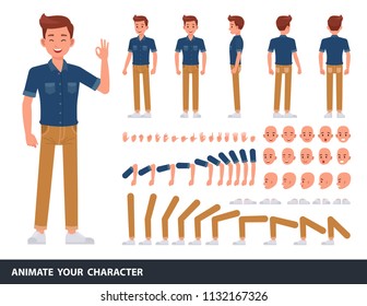 Man wear blue jeans shirt character vector design. Create your own pose.